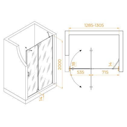 Душевая дверь 130*200 RGW HO-014-Gr Серый/Прозрачное/8 мм (EasyClean)