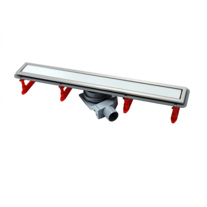 13000280 Линейный трап 300 мм CONFLUO PREMIUM LINE WITH WHITE GLASS, двухсторонняя модель Исполнение: белое стекло/ матовый хром без перфорации, рамка - матовый хром 