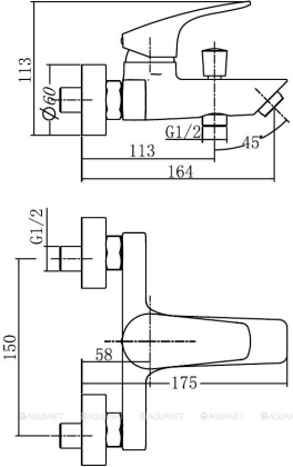 Смеситель для ванны с душем Aquanet Static Black AF330-20B Смеситель для ванны с душем Aquanet Static Black AF330-20B
