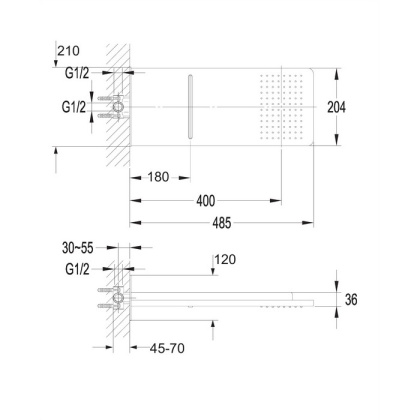 Верхний душ OMNIRES 48,5х20,4 см WG510CR (хром)