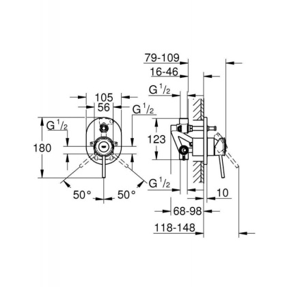 Смеситель для ванны Grohe BauClassic 29047000 хром Смеситель для ванны Grohe BauClassic 29047000 хром