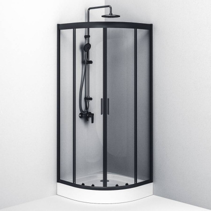 W90G-401-080BT Душевое ограждение Gem 1/4 Rond 80x80 стекло прозрачное, профиль Черный матовый, без