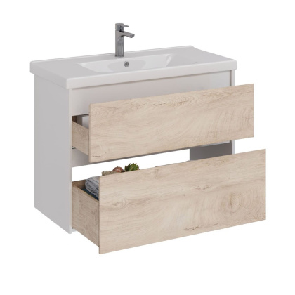 Тумба Lemark COMBI 100см под 1 раковину, подвесная/напольная, 2 ящика, цвет фасада: Дуб кантри, цвет корпуса: Белый глянец Тумба Lemark COMBI 100см под 1 раковину, подвесная/напольная, 2 ящика, цвет фасада: Дуб кантри, цвет корпуса: Белый глянец