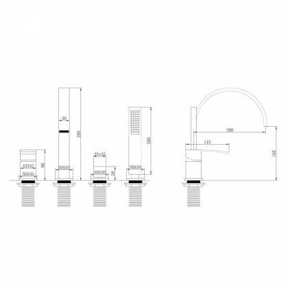 Смеситель ABBER Wasserfall AF8613B на борт ванны, черный матовый Смеситель ABBER Wasserfall AF8613B на борт ванны, черный матовый