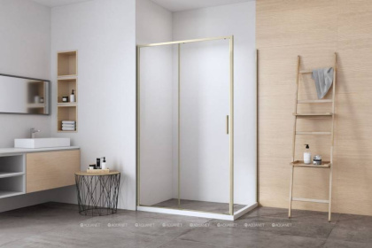 Душевая дверь Aquanet Pleasure Evo 100 AE65-N100-GBT профиль золото-никель браш, прозрачное стекло