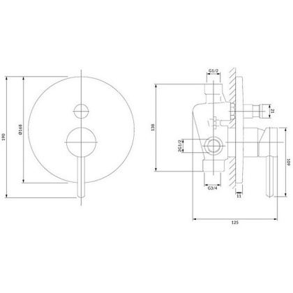 Смеситель для душа скрытого монтажа OMNIRES Y Y1235GL (золото)