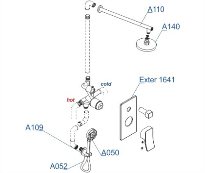 A16040 Встраиваемый комплект для душа с верхней душевой насадкой и лейкой Wasserkraft
