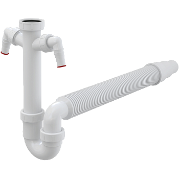 Сифон трубчатый с накидной гайкой 6/4" с двумя штуцерами и гофрой