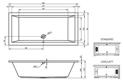 Акриловая ванна RIHO LUSSO 190-90