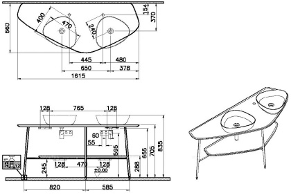 Столешница Plural 160 см под 2 раковины, цвет американский орех
