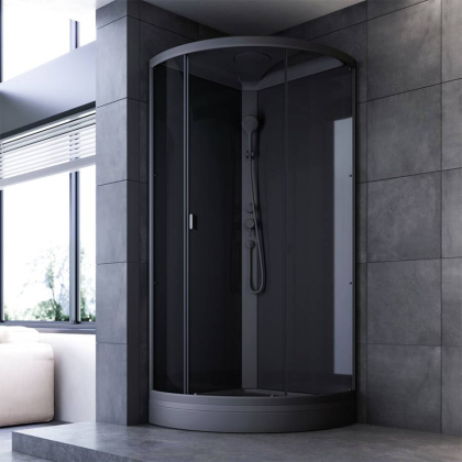 W90C-401-090BT Gem кабина душевая 90x90, 1/4 круга,  профиль Черный, стекло прозрачное W90C-401-090BT Gem кабина душевая 90x90, 1/4 круга,  профиль Черный, стекло прозрачное