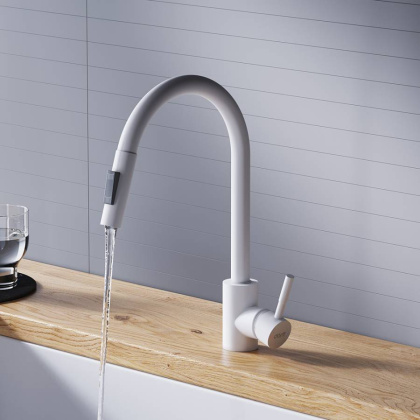 D3007533 Logic Кухонный смеситель  с вытягивающимся изливом, белый D3007533 Logic Кухонный смеситель  с вытягивающимся изливом, белый