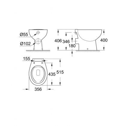 Унитаз напольный приставной Grohe Bau Ceramic 39430000 белый