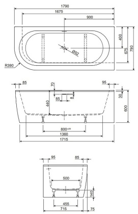 Акриловая ванна CEZARES SLIM CORNER-180-80-60-R-W37-SET