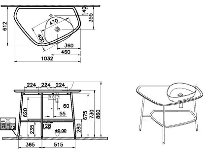 Керамическая столешница Plural 100 см под раковину, цвет матовый белый, правосторонняя