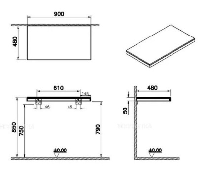Столешница подвесная 90 см, темный вяз