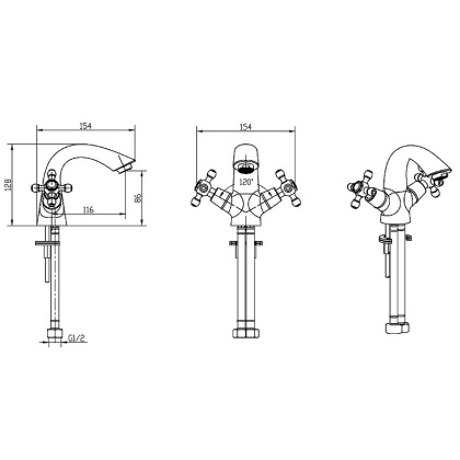 Смеситель для умывальника ROYAL CRYSTAL, золото_Комплект