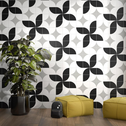 Керамический декор AZ\A009\5009 Теорема черный, белый (20см*20см*6,9мм) (10шт/0,4м2) Теорема 2, шт.