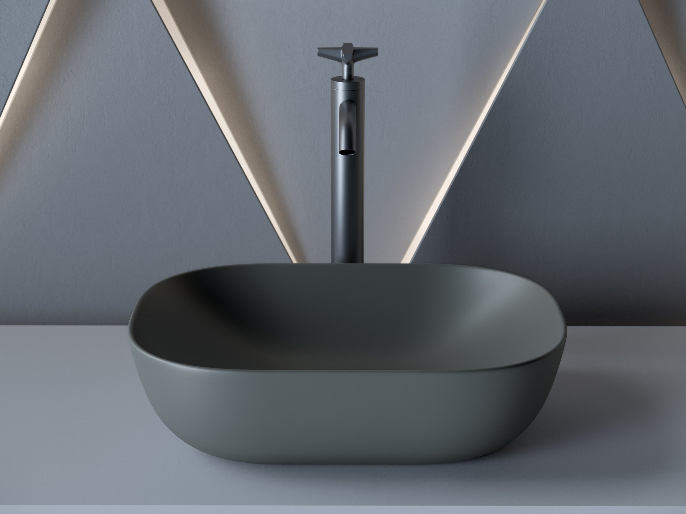 Умывальник чаша накладная прямоугольная (цвет Темный Антрацит Матовый) Element 455*325*135мм