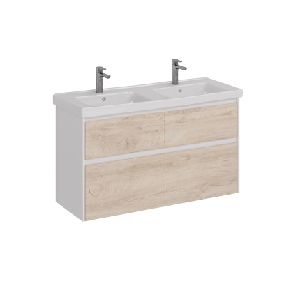 Тумба Lemark COMBI 125см под 2 раковины, подвесная/напольная,4 ящика, цвет фасада: Дуб кантри, цвет корпуса: Белый глянец Тумба Lemark COMBI 125см под 2 раковины, подвесная/напольная,4 ящика, цвет фасада: Дуб кантри, цвет корпуса: Белый глянец