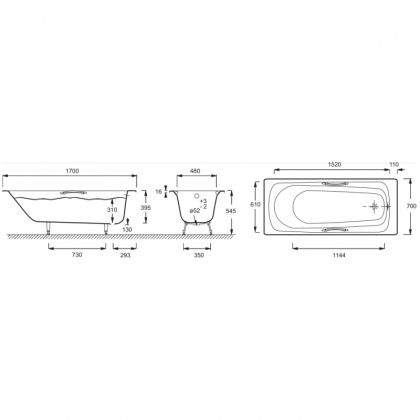 Чугунная ванна Jacob Delafon Melanie E2925-00 170x70 см с ручками, шт