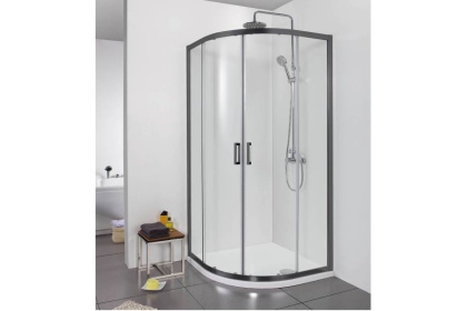 AQ ARI RO10020BL Душевой уголок 1/4 круга, двери раздвижные 1000x1000x2000, профиль черный, стекло прозрачное