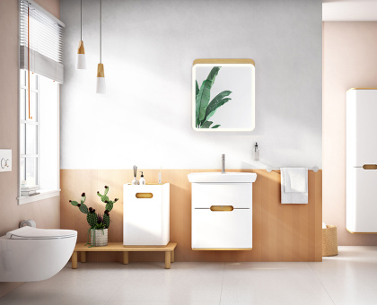 Шкаф  Sento с раковиной, с 2 ящиками, 65 см, с LED подсветкой, цвет матовый белый ( ножки 61069 заказываются отдельно )