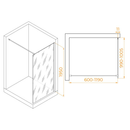 Душевая перегородка 100*195 RGW WA-002 B Чёрный/Тонированное(серое)/6 мм (990-1005) (Easy)