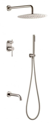 Смеситель встроенный + верхний+ ручной душ и изливом Uno. Nickle Brush Смеситель встроенный + верхний+ ручной душ и изливом Uno. Nickle Brush