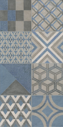 Декор VT\B415\11037R Онда 3 синий орнамент 30см*60см*9мм (1уп/4шт/0,72м2) бетон, шт