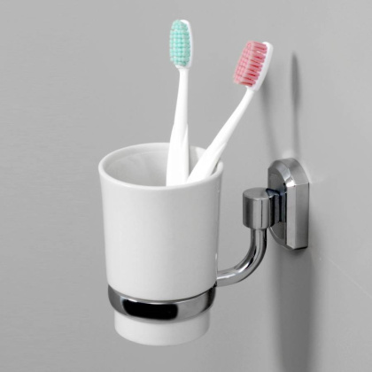 Подстаканник одинарный, 7,3х10,6х12 см, хром и белый, K-28128