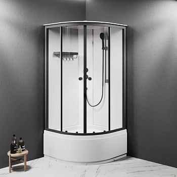 W94C-401A-090BT X-Joy Deep кабина душевая  90x90, 1/4 круга,  профиль мат.черный, стекло прозрачное