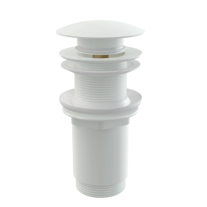 Донный клапан сифона для умывальника CLICK/CLACK 5/4", цельнометаллический с большой белой заглушкой, без перелива, для пластиковых и стеклянных умывальников