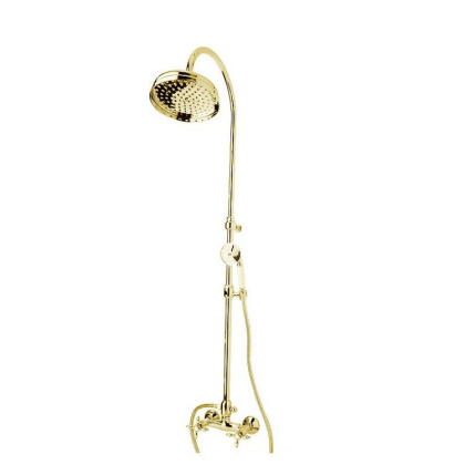 NOSTALGIA-CD-01-Bi Душевая стойка со смесителем, верхним и ручным душем Исполнение: Хром, Ручки: Белые 