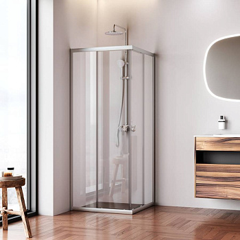 W87G-403-8080-МТ Sunny Душевое ограждание квадратное, раздвижные двери 80x80 серебро,стекло прозрачное