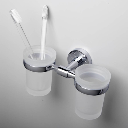 Подстаканник двойной Isen, 19,8х10,3х10 см, хром и белый, K-4028D