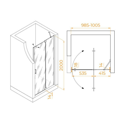 Душевая дверь 100*200 RGW HO-014-Gr Серый/Матовое/8 мм (EasyClean)