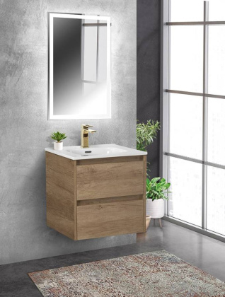 Тумба с раковиной подвесная BelBagno KRAFT 50 Rovere Nebrasca Nature, раковина белая