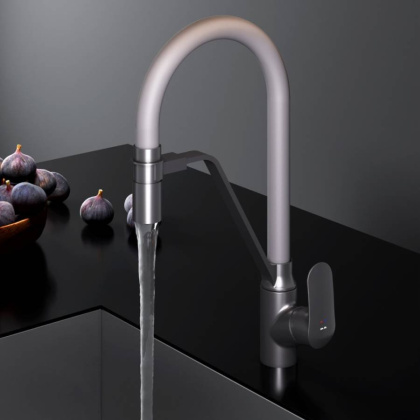 F8007825 Like, смеситель для кухни с каналом для питьевой воды и гибким изливом, черн., серый излив