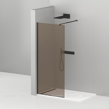 LIBERTA-L-1-90-BR-NERO Душевая перегородка с односторонним входом, стекло бронза, профиль чёрный, 900x1950 мм