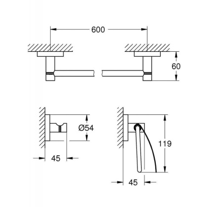 Набор аксессуаров GROHE Essentials (3 предмета), хром (40775001) Набор аксессуаров GROHE Essentials (3 предмета), хром (40775001)