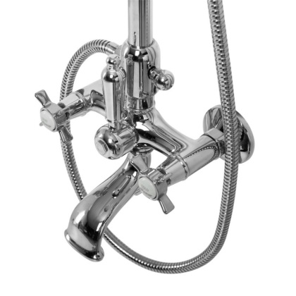 LORD-CVD-01-Bi Душевая стойка со смесителем для ванны, верхним и ручным душем 20 см Исполнение: Хром, Ручки: Белый 