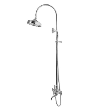 LORD-CVD-01-Bi Душевая стойка со смесителем для ванны, верхним и ручным душем 20 см Исполнение: Хром, Ручки: Белый 