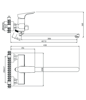 Смеситель д/ванны с длинным изливом PORTO, арт.11221PR Смеситель д/ванны с длинным изливом PORTO, арт.11221PR
