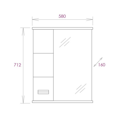 Шкаф-зеркало Onika Балтика 58 белый, левый, с подсветкой