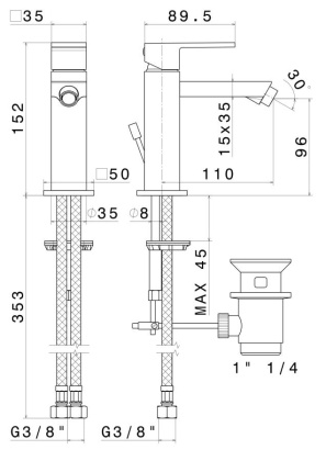 Смеситель для биде FUTURA однорычажный с донным клапаном, хром