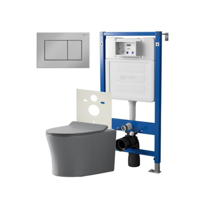 Сет: Система инсталляции Point Элемент для подвесного унитаза PN45120 + Клавиша смыва для инсталляции Point Ника, хром, PN44081C + Унитаз подвесной Point Вега безободковый, сер мат, PN41711GM