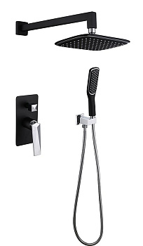 Смеситель встроенный + верхний душ + ручной душ ЧЕРНЫЙ+ХРОМ