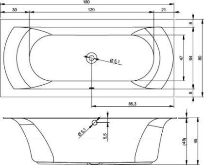 Акриловая ванна RIHO LINARES VELVET 180x80
