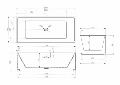 Ванна из литьевого мрамора Abber Stein 170х75 AS9602